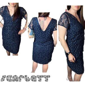 Scarlett navy and metallic gold tiered lace v-neck dress
